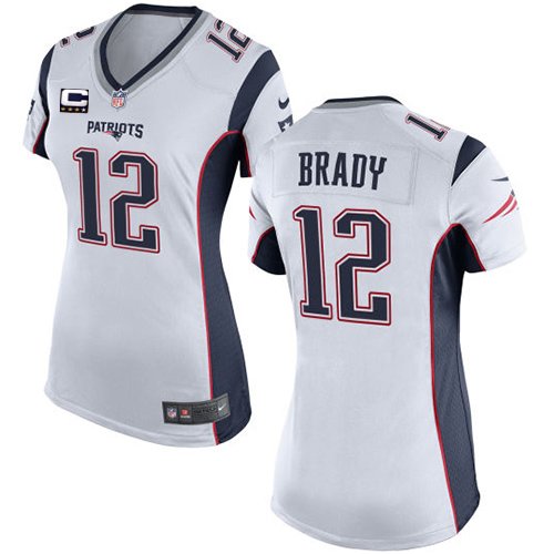 Women's Elite Tom Brady C Patch Nike Jersey White Road - #12 NFL New England Patriots